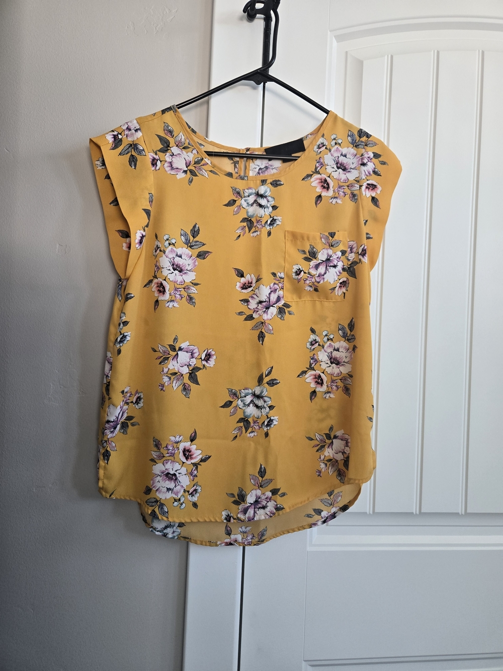 Alice Blue Mustard Floral Cap-Sleeve Blouse